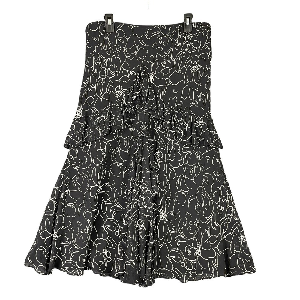 Lauren Ralph Lauren Womens L Silk Skirt Lined Ruffle‎ Midi Resort Occasion Fit